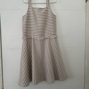 Chic Striped Kids Dress in Tan and White